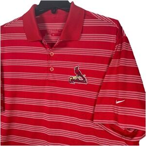 Nike Golf Polo Mens Large Striped Red St. Louis Cardinals Embroidered‎ Dri-Fit